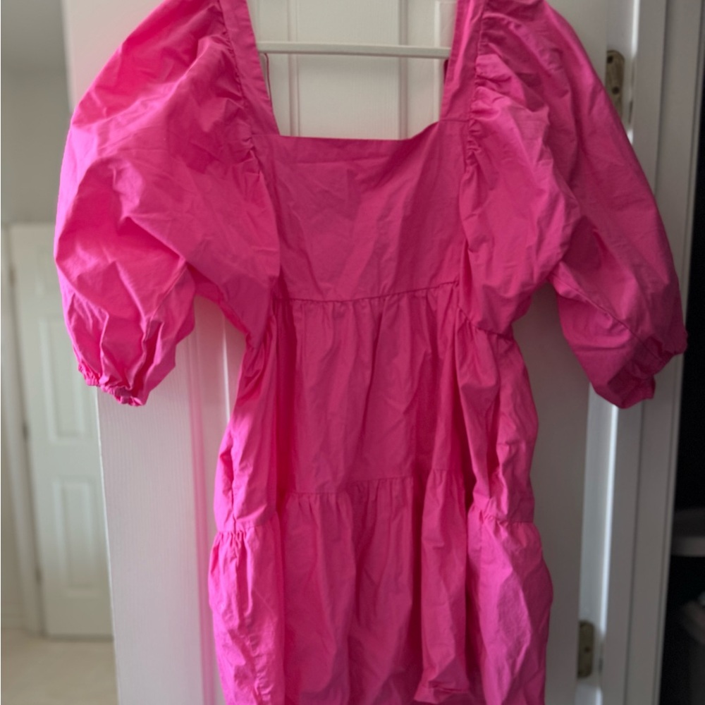 a new day Bright Pink Kids Dress with Puff Sleeves